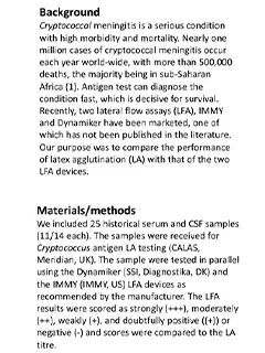 تقييم اختبار التدفق الجانبي (LFA) الجديد لمستضد المستخفية من Dynamiker بالمقارنة مع اختبار IMMY للتدفق الجانبي واختبار تراص اللاتكس من Meridian